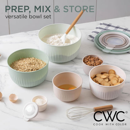 COOK WITH COLOR Prep Bowls with Lids- 8 Piece Nesting Plastic Small Mixing Bowl Set with Lids (Teal Ombre)