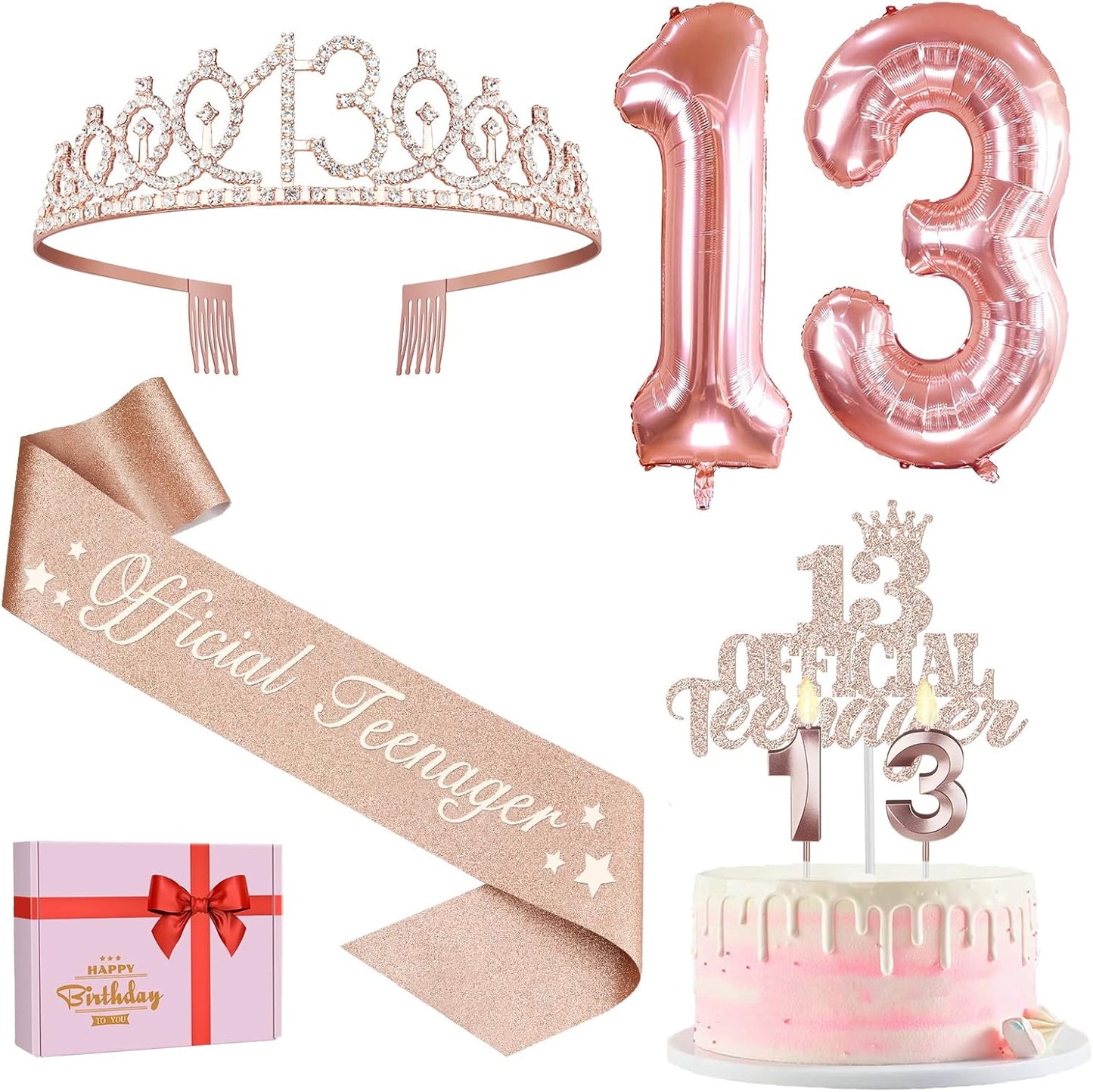 65th Birthday Decorations for Women, Including 65th Birthday Sash and Crown, Cake Topper and Candles, Number Balloons Rose Gold, 65 Year Old Gifts for Women