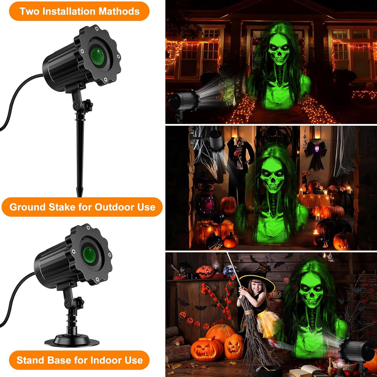 Halloween Projector Lights Outdoor,3D Dynamic Skull Ghost Decorations Light,Clearer Skull HD Patterns,Night Light for Home Window Wall Halloween Decor