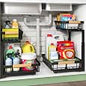 Under Sink Organizer, 2 Pack 2 Tier Pull Out Under Cabinet Organizer Shelf with Pad for Framed Cabinets, Metal Slide Out Under Sink Storage, Mesh Sliding Drawers for Kitchen Bathroom Laundry, Black