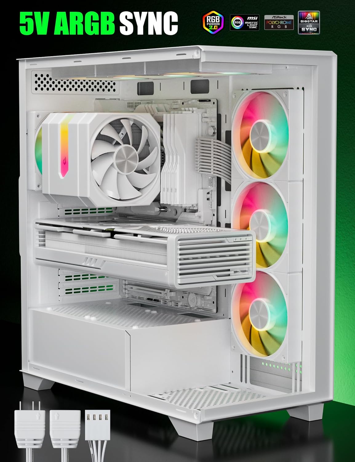 upHere White Dual-Tower 5V ARGB CPU Air Cooler, 6×Ф6mm Heatpipes,Dual PWM Fan Computer Cooling,TDP 265W, Intel LGA2066/2011/1700/1851/1200/115X; AMD AM4/AM5 (158mm in Height) up2TC6