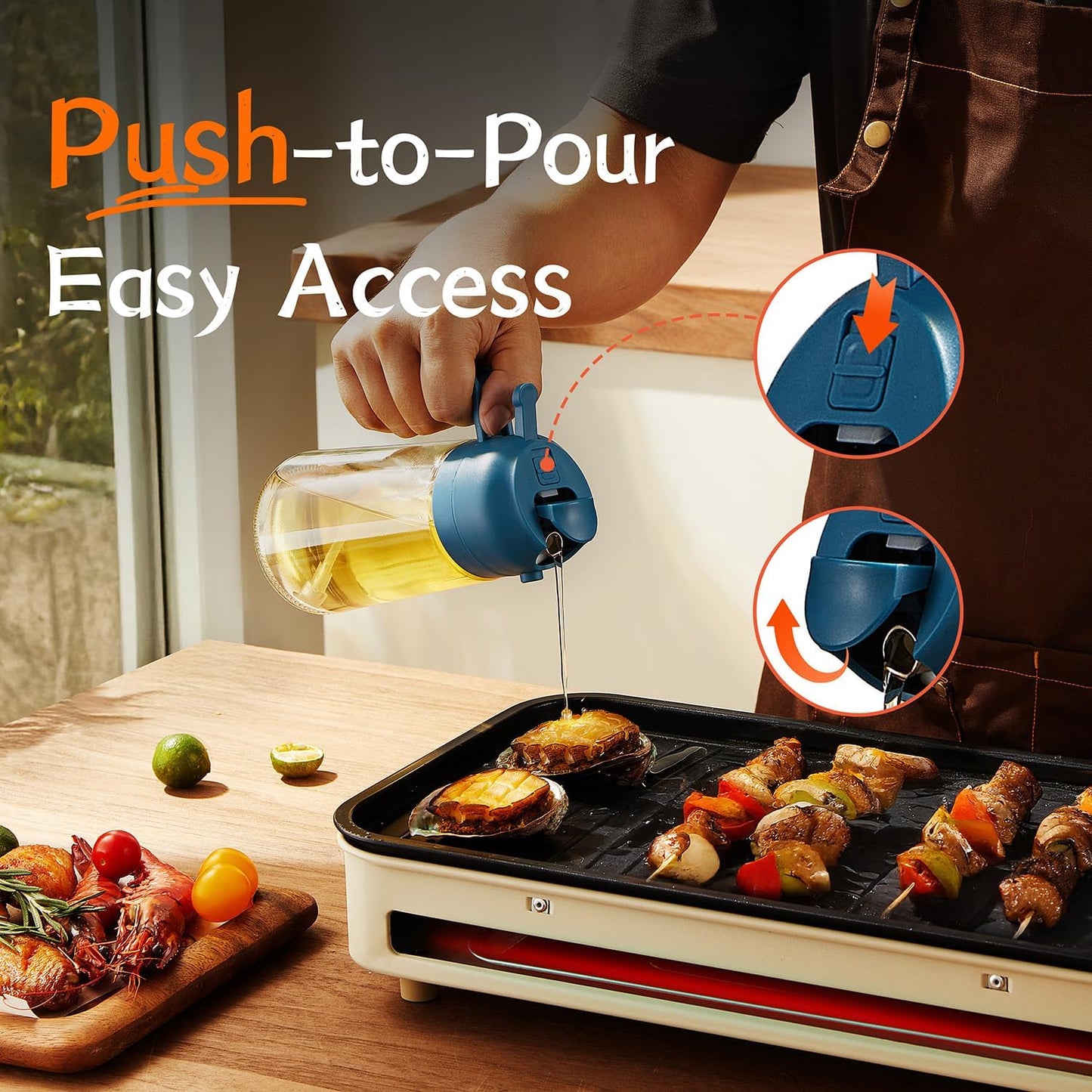Purilite Select 470ml Glass Oil Sprayer &amp; Dispenser Bottle – 2-in-1 Flip Top