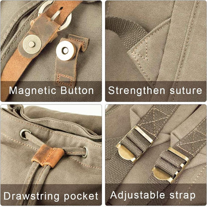 AUGUR Canvas Backpack,17 inch Laptop Backpack Vintage Canvas Leather Backpacks Casual School College Bag Pack Bookbag Hiking Travel Rucksack Daypack (L-Coffee)