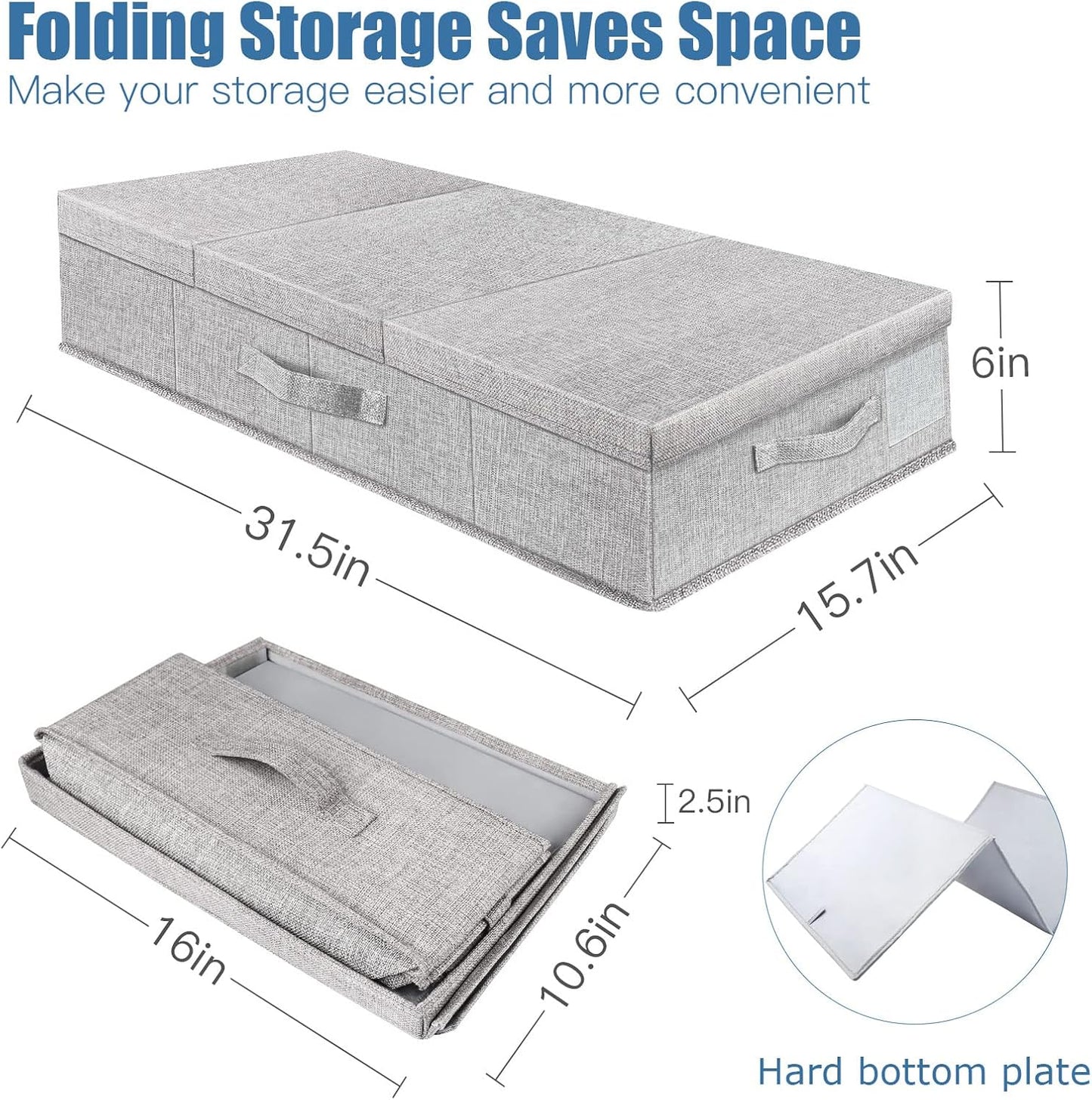 Large Underbed Storage Containers with Lids – Set of 2 Foldable Under Bed Storage Bins with Handles for Clothes, Shoes, Blankets and Bedding - PuriLite