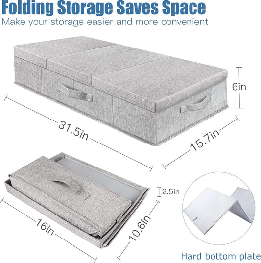 Large Underbed Storage Containers with Lids – Set of 2 Foldable Under Bed Storage Bins with Handles for Clothes, Shoes, Blankets and Bedding - PuriLite