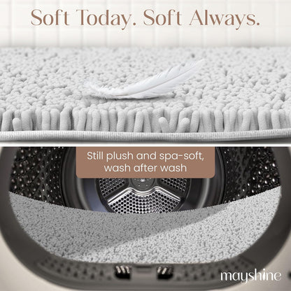 Soft Plush Chenille Bathroom Rug, Absorbent Microfiber Bath Mat, Machine Washable, Non-Slip Grip, Quick-Dry, Thick Shag Carpet Great for Bath, Shower Floor, Bedroom, or Door Mat (Beige, 17x24)