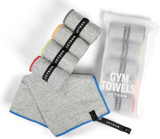 Acteon Microfiber Quick Dry Gym Towel, Silver ION Odor-Free Mega Absorbent Fiber Fast Drying Men Women Workout Gear for Body Sweat, Beach, Camping, Working Out Travel Towels