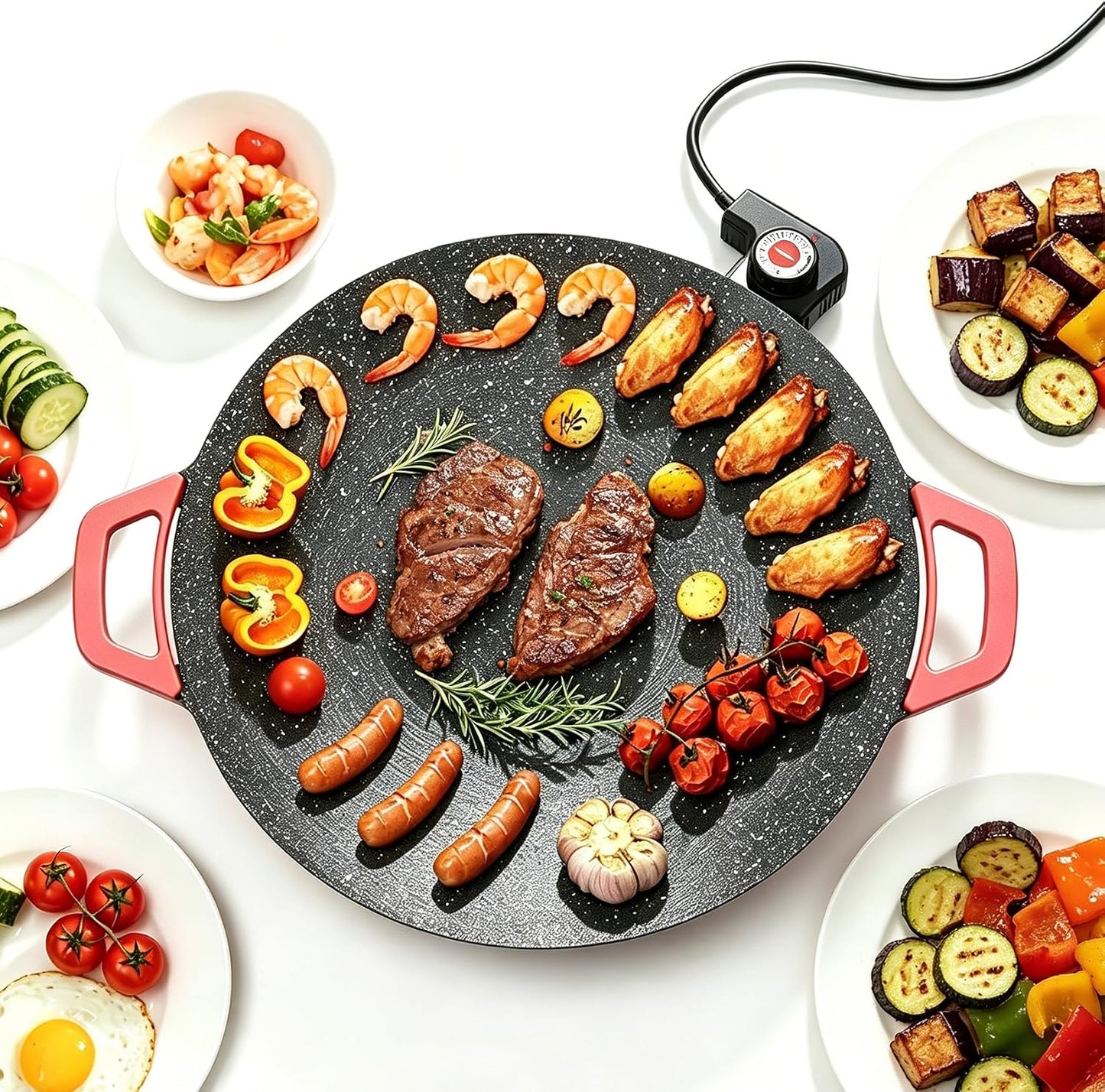 Smokeless Electric Indoor Grill | Nonstick Round Griddle with Adjustable Temperature Control