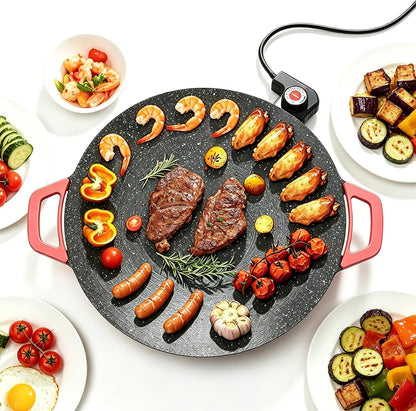 Smokeless Electric Indoor Grill | Nonstick Round Griddle with Adjustable Temperature Control