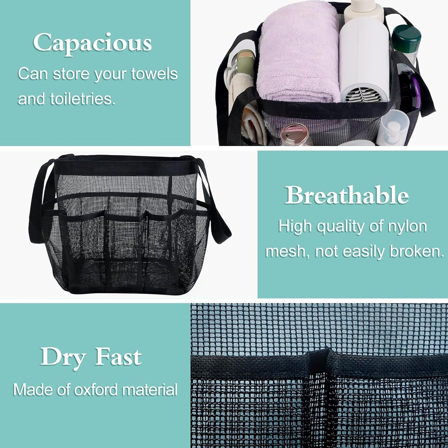 Attmu Mesh Shower Caddy Portable for College Dorm Room Essentials with 8 Pockets, Hanging Shower Caddy Basket Tote Bag Toiletry Accessories for Bathroom
