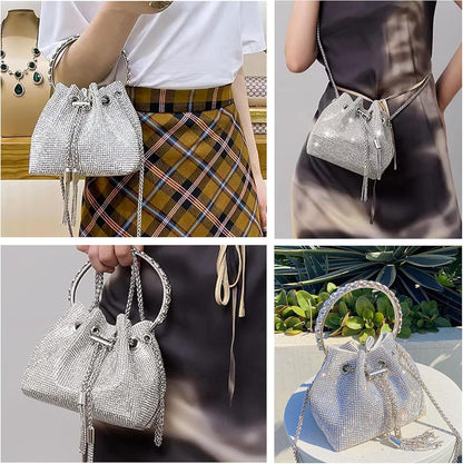 Rhinestone Purse for Women Sparkly Rhinestone Bag Evening Bag Silver Clutch Purses Bling Crossbody Bags for Women