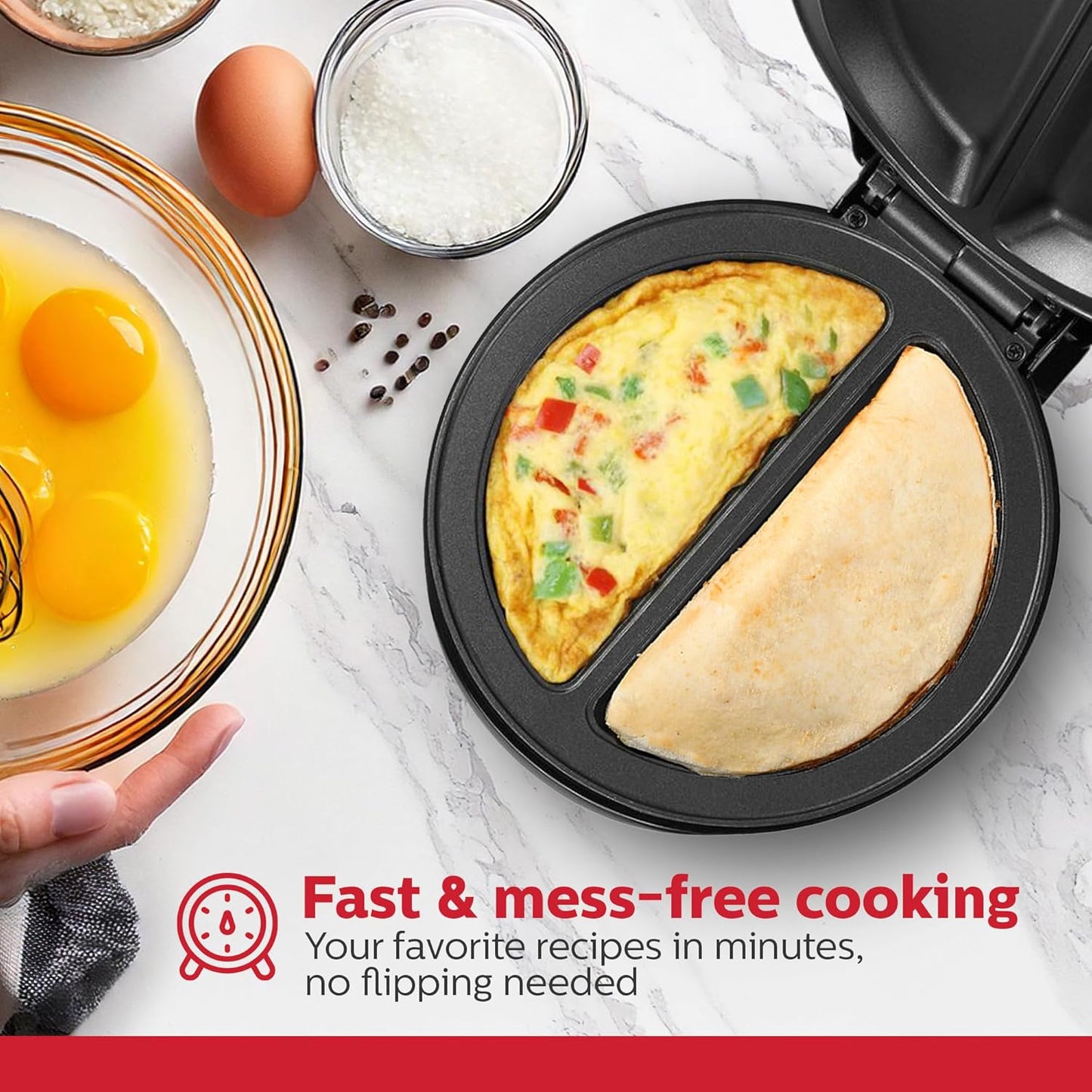 Holstein Housewares Non-Stick 6-Section Multi-Food Maker - Arepas, Mini Pancakes, Corncakes and More, 6-PC, Red/Black