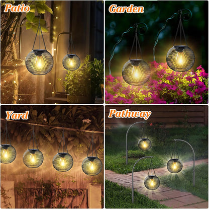 Solar Lanterns Outdoor,Hanging Metal Lanterns,4 Pack,Black Solar Lights Outdoor Waterproof Decorative Hanging Lanterns Christmas Halloween Lights for Yard Garden Patio Pathway Tree