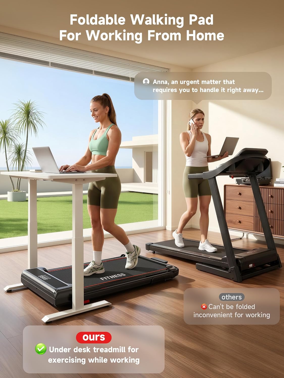 RHYTHM FUN 16% Walking Pad Treadmill with Incline, Foldable Walking Pad with Handle Bar, Compact Walking Treadmill with Low Noise for 300 lbs Weight Capacity Home Office Use