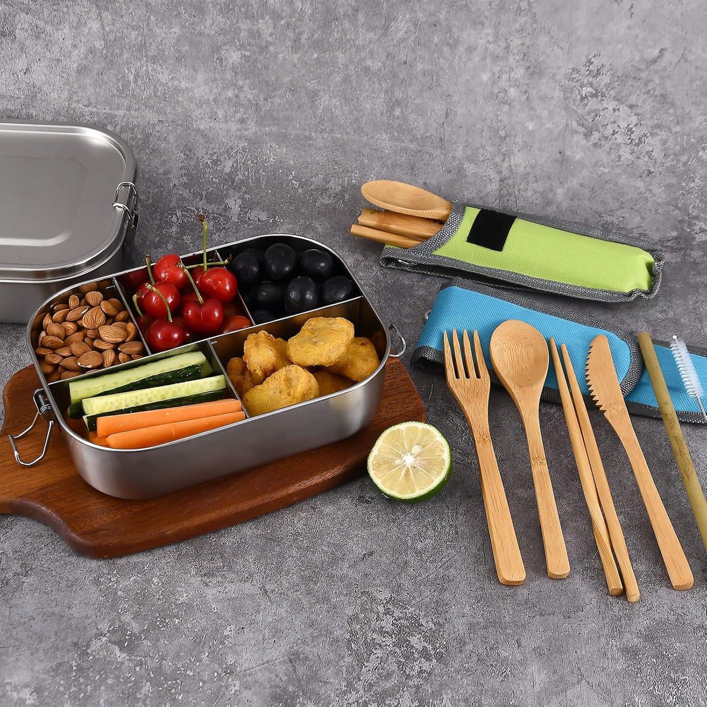 UPTRUST Leak Proof Stainless Steel Bento Lunch Container, (47OZ/1400ML) Metal Bento Lunch Box for Kids or Adults, 3 Compartment Packing Box for Work Lunch