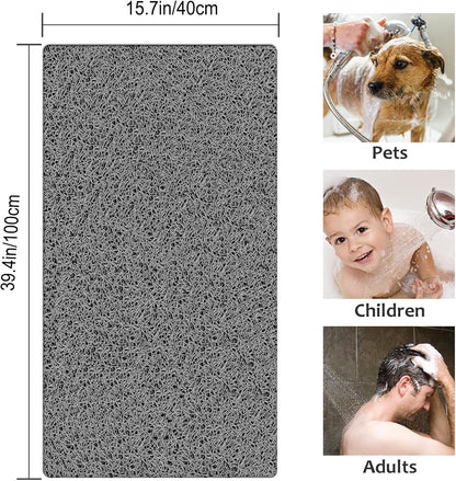 Bathtub Mat Non Slip Shower Mat, 40 x 100 cm, Soft Textured PVC Loofah Mat for Bathroom Inside Shower Anti Slip Bath Mat Bathroom Rug Carpet No Suction Cup, Quick Dry