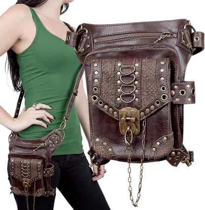 JMEDIC Medieval Belt Bag - Waist Leg Bag Fanny Pack PU Leather | Waterproof Steampunk Pouch, Fashion Gothic Fanny Pack for Travel, Hiking, Girls, Women, Men