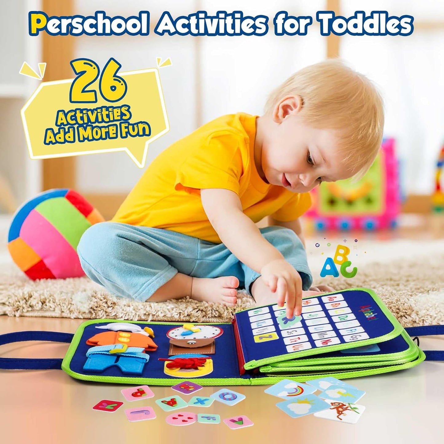 Winblo Toddler Busy Board - Montessori Toys for Toddler Girl Birthday Gift, Educational Learning Sensory Busy Book for Girls, Airplane Car Travel Activities Toy for Toddlers