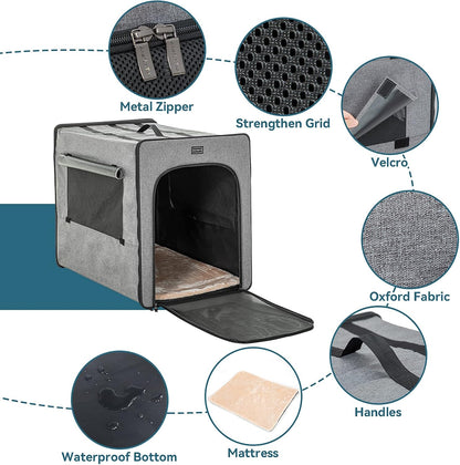 PETSFIT Soft Sided Dog Crate, Travel Dog Crate - 19 Inch Lightweight, Roomy, Easy to Set Up, Sturdy Portable Dog Kennel with Thick Mat, Navy Blue