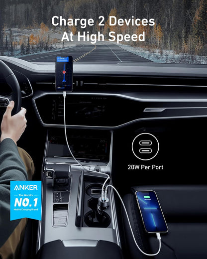 Anker USB C Car Charger, 40W 2-Port PowerIQ 3.0 Type C Adapter, iPhone 16 Car Charger, PowerDrive III Duo with Power Delivery for iPhone 16/15/14/13, Galaxy S22/S20/S10, Pixel, iPad, and More - PuriLite