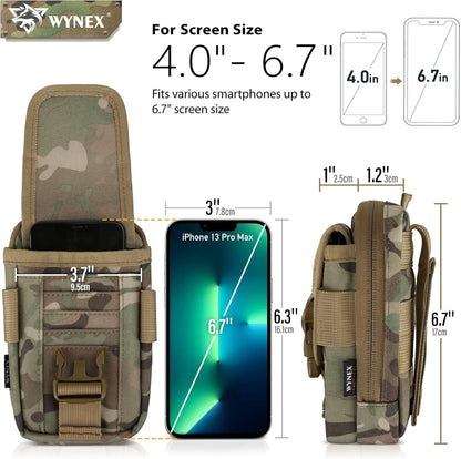 WYNEX Tactical Compass Phone Pouch, Large Molle Smartphone Holster Case Double Capacity Small Utility EDC Pouch with Compass Buckle and Carabiner