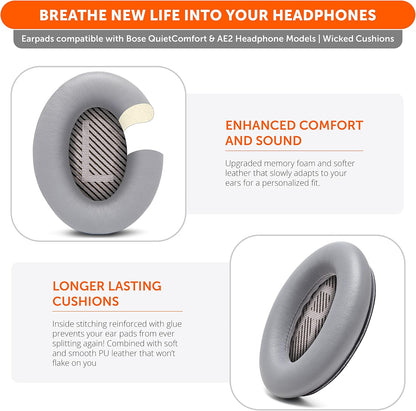 WC Wicked Cushions Upgraded Replacement Ear Pads for Bose QC35 & QC35ii (QuietComfort 35) Headphones & More - Softer Leather, Luxurious Memory Foam, Added Thickness, Extra Durability | Midnight Blue