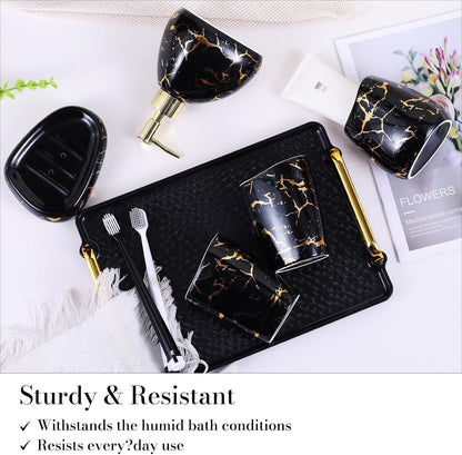 White Bathroom Accessories Set,Modern Countertop Bathroom Decor,Luxury 6 Piece Bathroom Accessory Set,Complete with Soap Dispenser,Toothbrush Holder,Tumbler,Tray