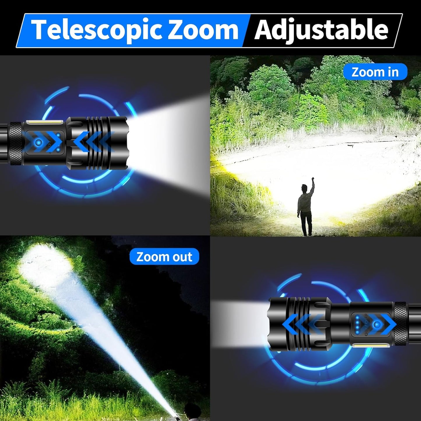Rechargeable Flashlight 990000 High Lumens, Powerful Led Tactical Flashlights with Zoomable, 7 Modes & COB Lights, IPX7 Waterproof, Brightest Flash Lights for Camping, Emergencies, Dog Walking