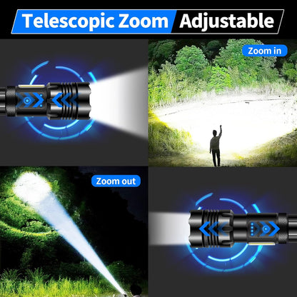 Rechargeable Flashlight 990000 High Lumens, Powerful Led Tactical Flashlights with Zoomable, 7 Modes & COB Lights, IPX7 Waterproof, Brightest Flash Lights for Camping, Emergencies, Dog Walking