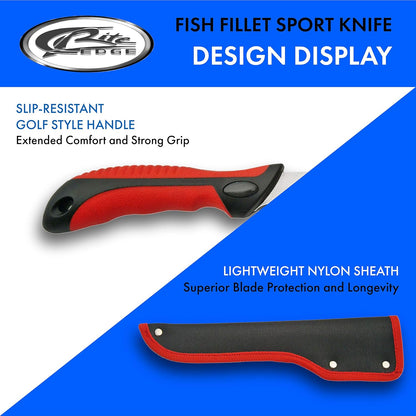 SZCO Supplies 21" Fish Fillet Sport Filllet Knife For Fishing, Cooking, With Rubberized Handle-Double Edged Fillet Knife With Nylon Sheath For Fishermen And Professional Chefs, Gift Knife For Anglers