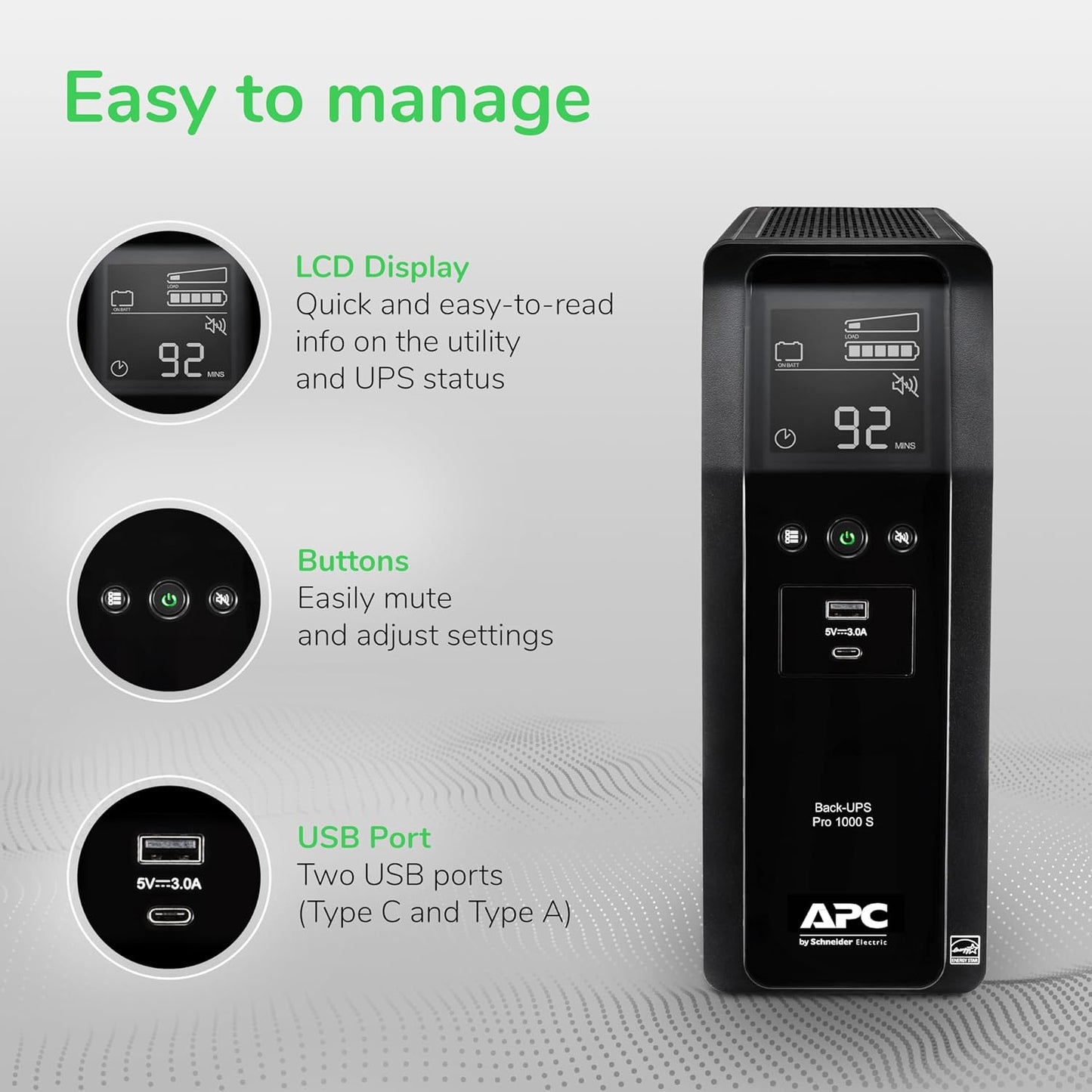APC BR1000MS Sine Wave UPS Battery Backup & Surge Protector, 1000VA, Backups Pro, Black