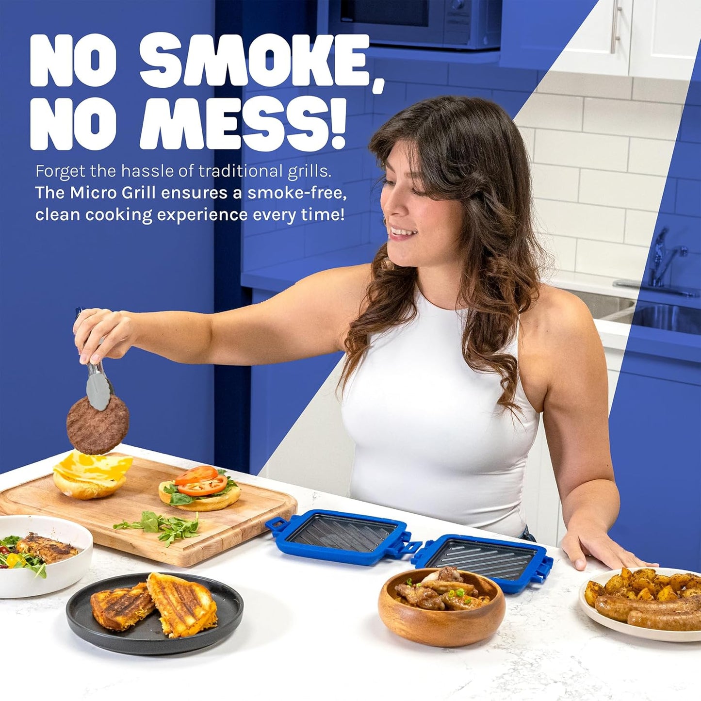 Micro Grill | Microwave Sandwich Maker - Grilled Cheese Munchy - Toastie Maker - Panini Press - Travel (Blue)