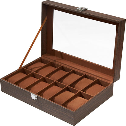 Ohuhu Watch Box Organizer for Men -12 Slot Leather Watch Case with Real Glass Lid Watch Display Case, Watch Organizer Jewelry Storage Box