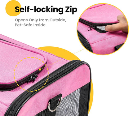 Conlun Cat Carrier Airline Approved, Soft-Sided Dog Carrier with Inner Safety Leash, Pet Transport Carrier for Small-Medium Cats Puppies up to 15 Lbs, Collapsible Travel Kitten Carrier Bag -Black M