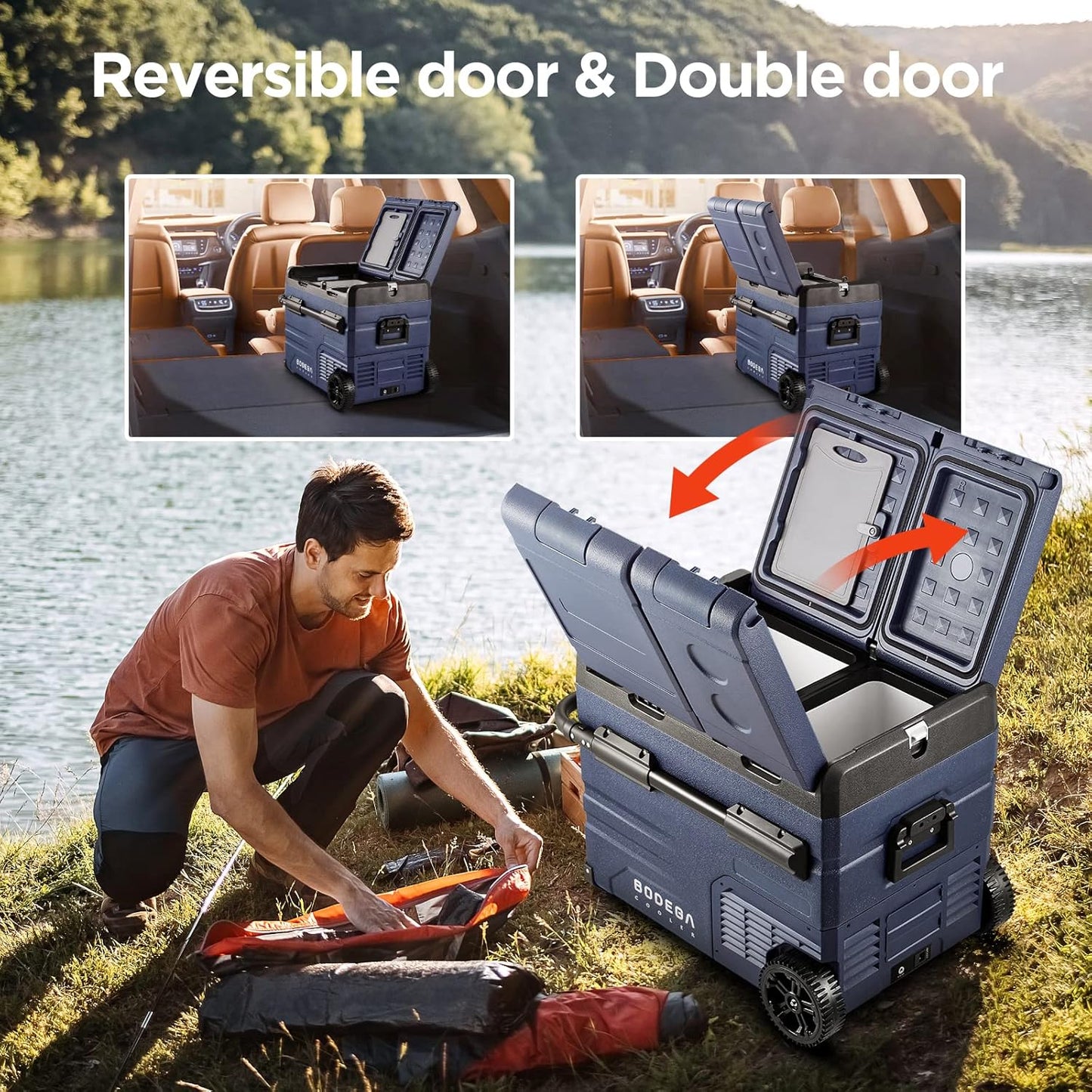 BODEGACOOLER 12V Portable Refrigerator Dual Zone 48 Quart, 45L Portable Car Fridge Freezer, -4℉-68℉℉ Car Cooler WIFI APP Control 12/24V DC and 100-240V AC for Camping,Travel, Home Use