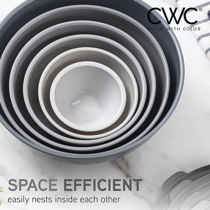 COOK WITH COLOR Mixing Bowls with TPR Lids - 12 Piece Plastic Nesting Bowls Set Includes 6 Prep Bowls and 6 Lids, Microwave Safe Mixing Bowl Set (Green)