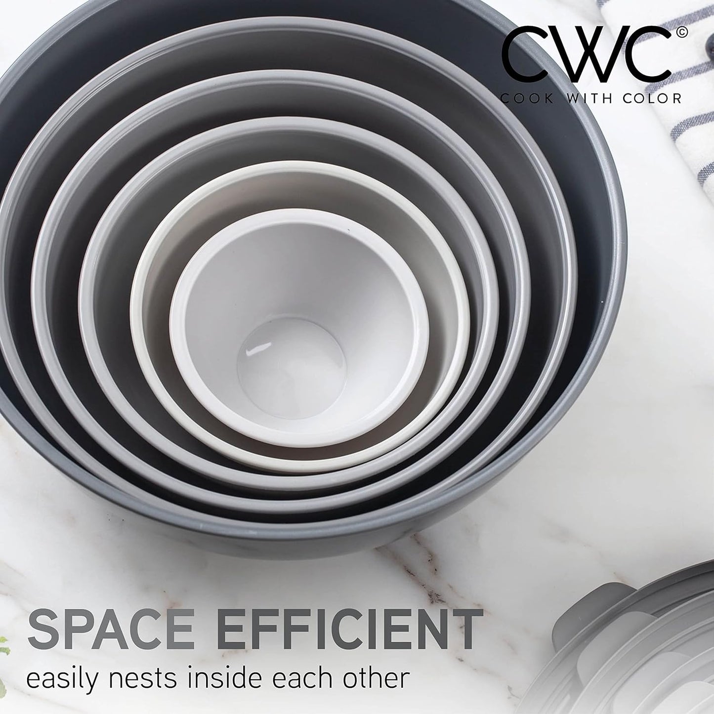 COOK WITH COLOR Mixing Bowls with TPR Lids - 12 Piece Plastic Nesting Bowls Set Includes 6 Prep Bowls and 6 Lids, Microwave Safe Mixing Bowl Set (Mint)