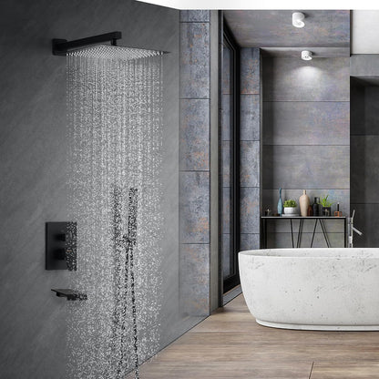 Fransiton Shower System Rain Shower System Set Ceiling Mounted, Rainfall Shower Head with Handheld, Bathroom Shower Kit (Valve Included) (8" - Wall Mount, Matte Black)