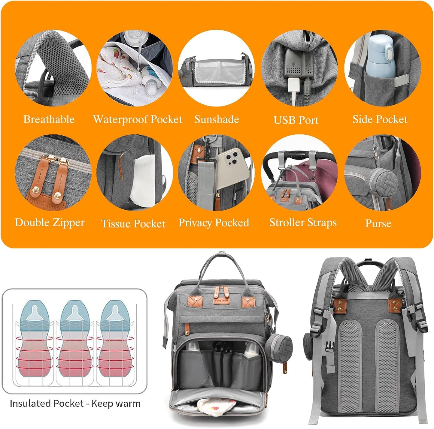 Astro alan Baby Diaper Bags with Changing Station, Waterproof Diaper Bag Backpack for Moms Dads