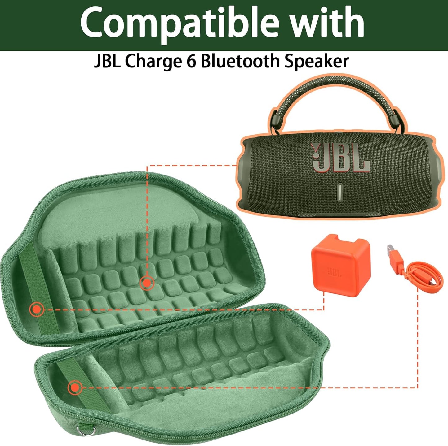 co2CREA Case for JBL Charge 6 Waterproof Portable Bluetooth Speaker, Hard Travel Case with Detachable Shoulder Strap (White Case)