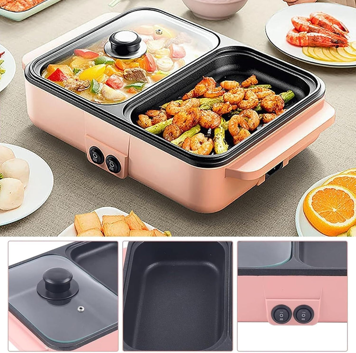 Electric Hot Pot with Grill, Non-Stick Coating, Easy to Clean, Perfect for Soup and BBQ, Small Household Electric Cooking Pan, Versatile Multi-Function Kitchen Appliance