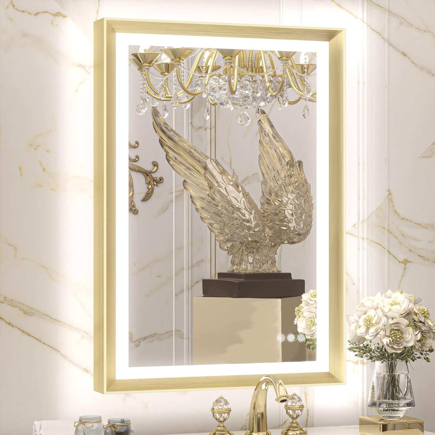 TETOTE 28x36 LED Mirror for Bathroom Black Metal Frame Frontlit & Backlit Lighted Vanity Mirror Baroque Gothic Anti Fog Stepless Dimmable White/Warm/Natural,Wall Mounted(Horizontal/Vertical)