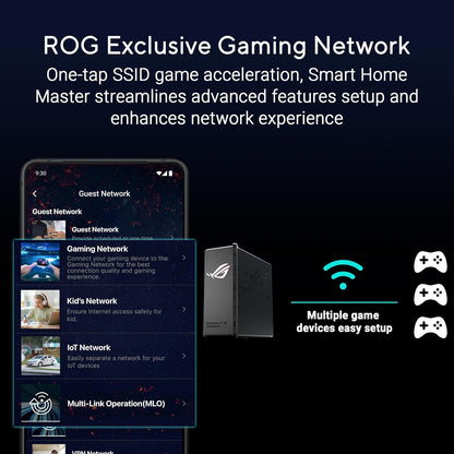 ASUS ROG Strix GS-BE12000 WiFi 7 Gaming Router - Tri-Band, 12Gbps, Mesh Coverage up to 3,300 Sq. Ft., 2.5G Port x8. Game Boost for Low Latency Gaming & Streaming. VPN support