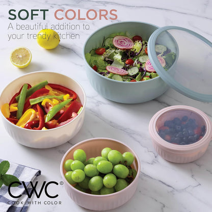 COOK WITH COLOR Prep Bowls with Lids- 8 Piece Nesting Plastic Small Mixing Bowl Set with Lids (Teal Ombre)