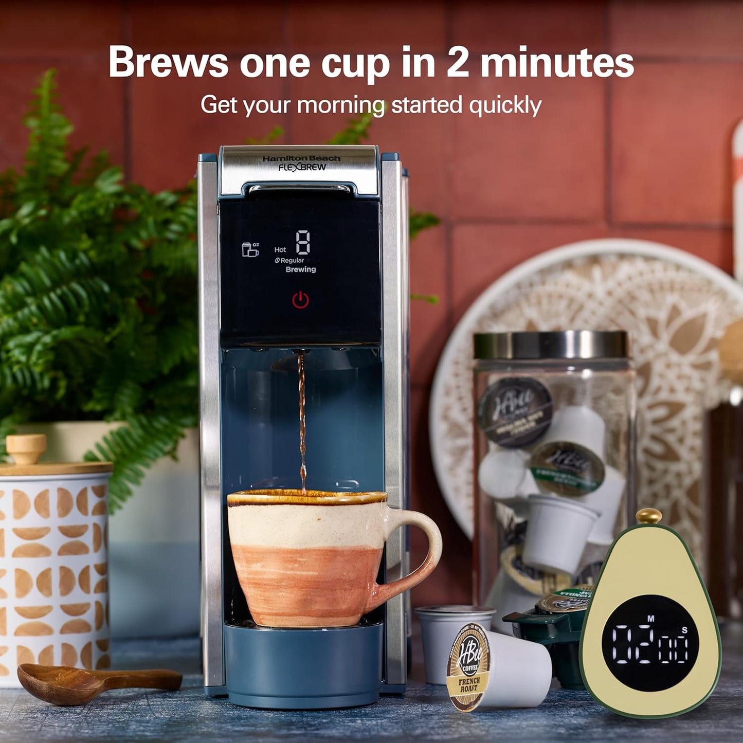 Hamilton Beach FlexBrew Advanced 4-in-1 Single Serve Hot & Iced Coffee Maker with Removable 45 oz. Water Reservoir, Use Pod Packs and Grounds, Fast Brewing, 1125 watts, Kitchen Makeover Blue,49936