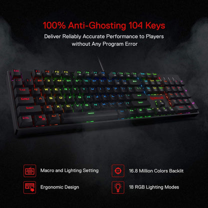 Redragon K582 SE Wired RGB Gaming Keyboard, 104 Keys Mechanical Keyboard w/Upgraded Hot-swappable Socket, Noise Dampening Kit, Mixed Color PBT Keycaps, Linear Red Switch