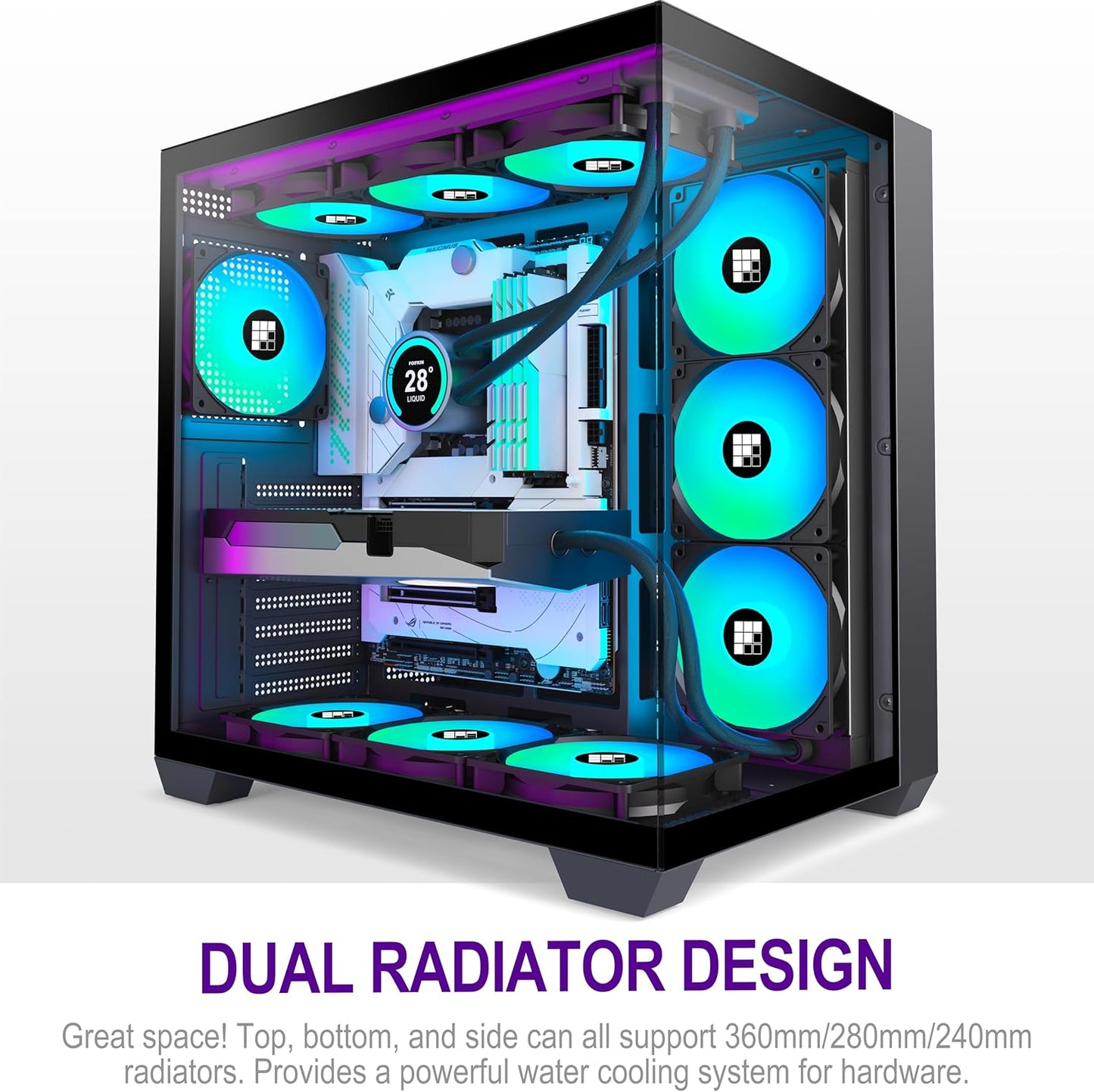 FOIFKIN F600 PC Case - Pre-Installed 7 PWM ARGB Fan, ATX Mid-Tower Gaming PC Case, 270° Panoramic Glass with Type-C, FOIFKIN (Black, F600)