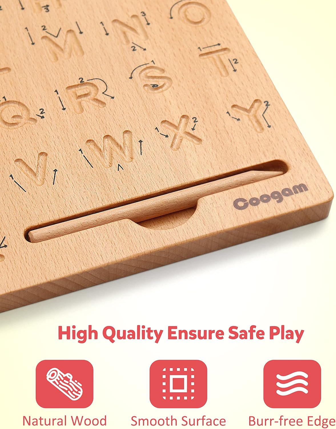 Coogam Wooden Letters Practicing Board, Double-Sided Alphabet Tracing Tool | Learning to Write ABC Educational Toy Game Fine Motor Montessori Gift for Preschool 3 4 5 Years Old Kids