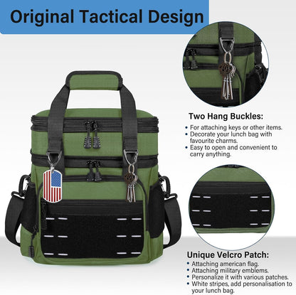 Lunch Box Cooler Bag - Insulated Tactical Lunchbox for Men - XLarge Lunch Pail Lunch Kit for Adults Work Outdoor Shifts Trips Black Camo 25L