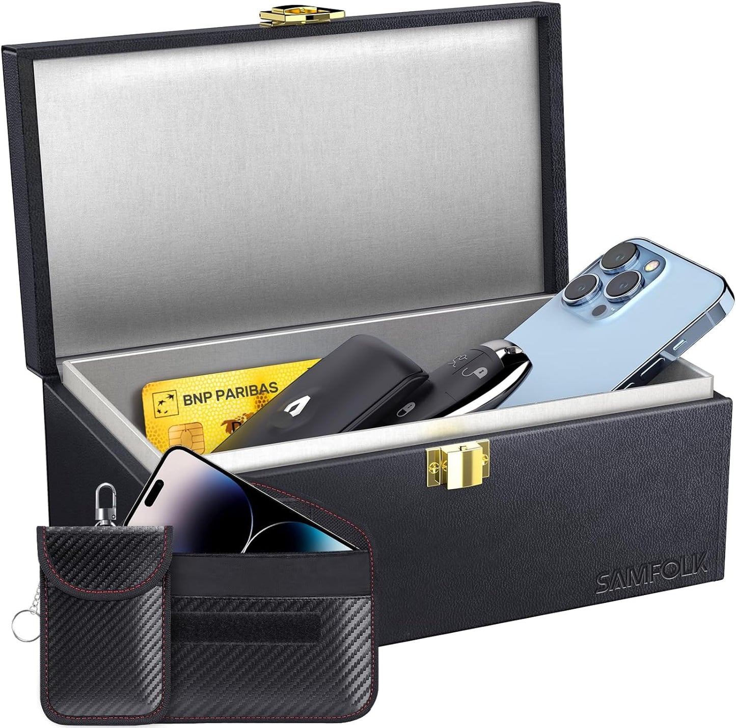 Samfolk Faraday Box with Faraday Pouchs, Faraday Box for Car Keys,RFID Key Fob Protector Anti-Theft Key Fob Box, Anti-Theft Cages for Car Keys, Phone and Credit Card